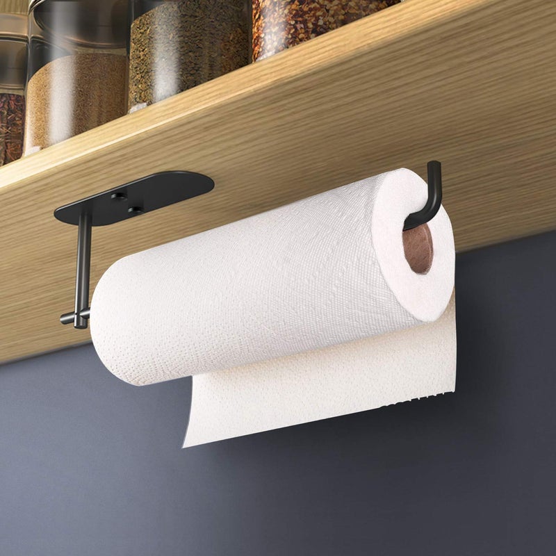 VAEHOLD Self Adhesive Paper Towel Holder Under Cabinet Mount, Wall Mounted Paper Towel Roll Holder for Kitchen, Bathroom, Wall - SUS304 Stainless Steel (Black) - Image 2